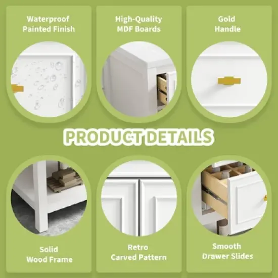 30" Modern Bathroom Vanity with Ceramic Sink, 5 Drawers & Solid Wood Frame, Freestanding Storage Cabinet with Gold Knobs - ModernLuxe image {5}