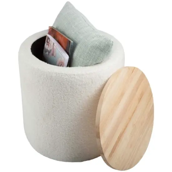 Lavish Home Storage Ottoman with Wood Top, Cream image {12}