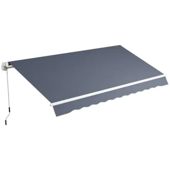 Outsunny 12' x 8' Patio Awning, Canopy Retractable Sun Shade Shelter with Manual Crank Handle for Deck, Yard, Dark Gray image {3}