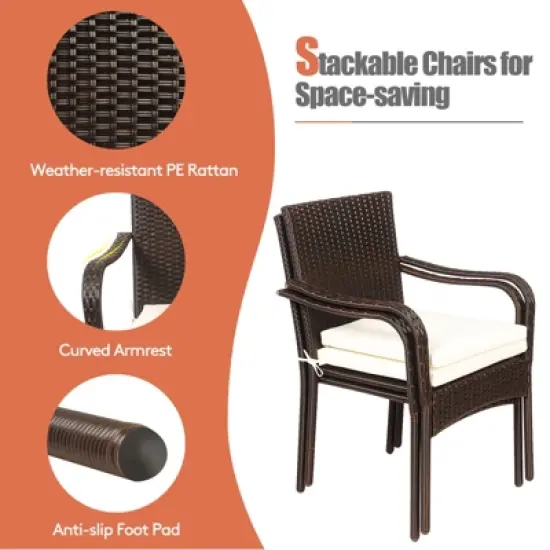 Tangkula 3 PCS Patio Furniture Set PE Wicker Bistro Set w/Acacia Wood Coffee Table & Umbrella Hole for Backyard Garden Poolside image {9}