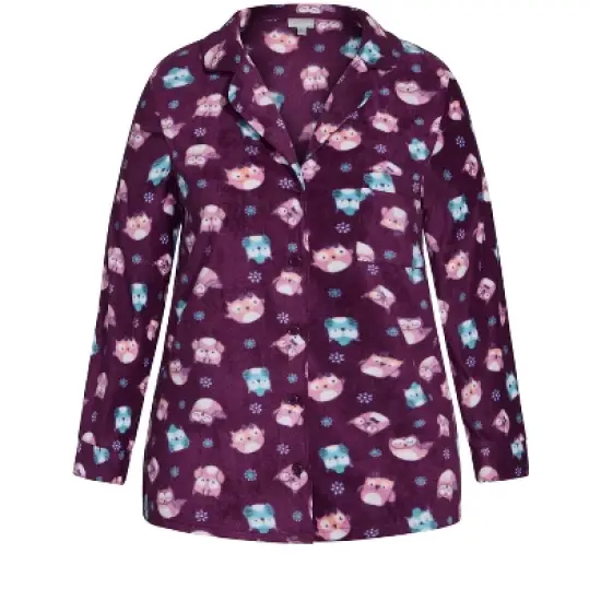 Women's Plus Size Button Owl Sleep Top - Plum | AVENUE image {2}