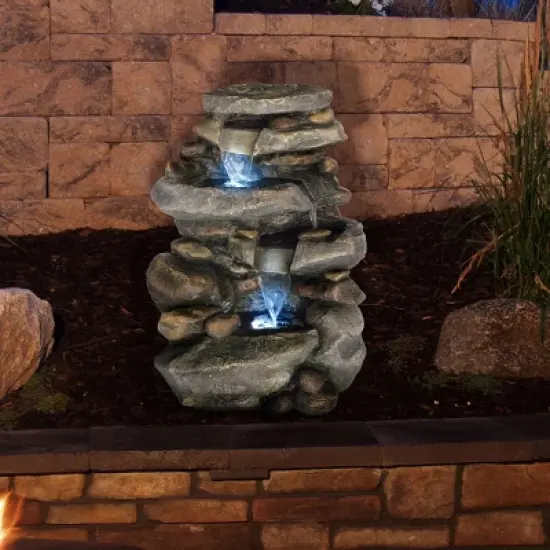 Nature Spring 3-Tiered Electric Waterfall Cascade Fountain With Pump and LED Lights image {2}