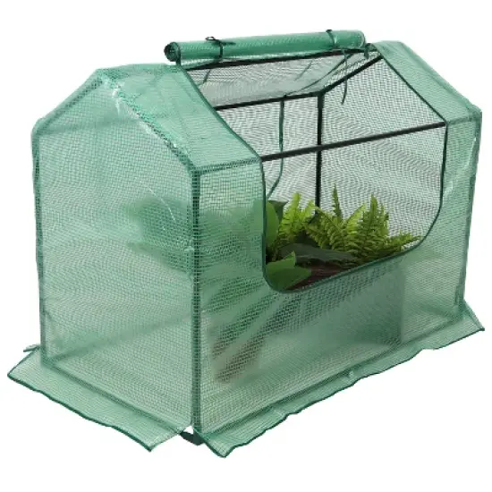 Sunnydaze Mini Greenhouse with 2 Zippered Side Doors - Green image {7}
