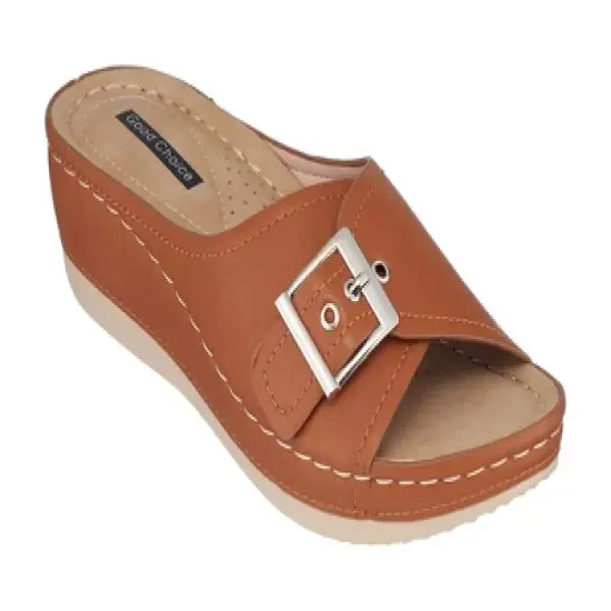 GC Shoes Justina Buckle Comfort Slide Wedge Sandals image {12}