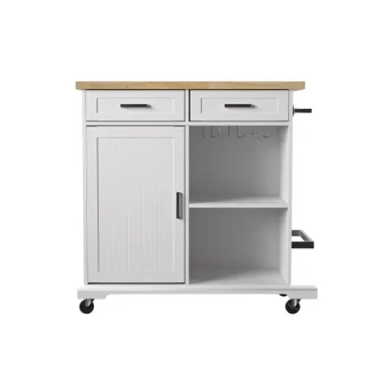 Datto Rolling Kitchen Island with Storage White/Natural - Aiden Lane image {2}