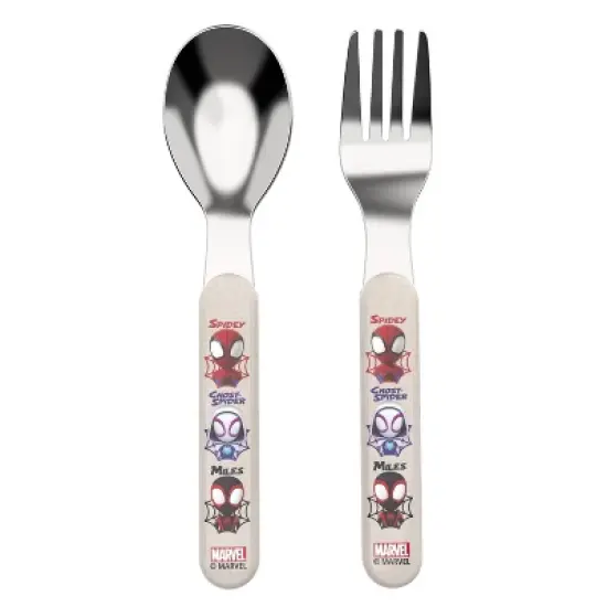 Zak Designs Marvel Spidey and His Amazing Friends Bamboo and Plastic Kids Fork and Spoon Flatware: Toddler Utensils Set image {7}