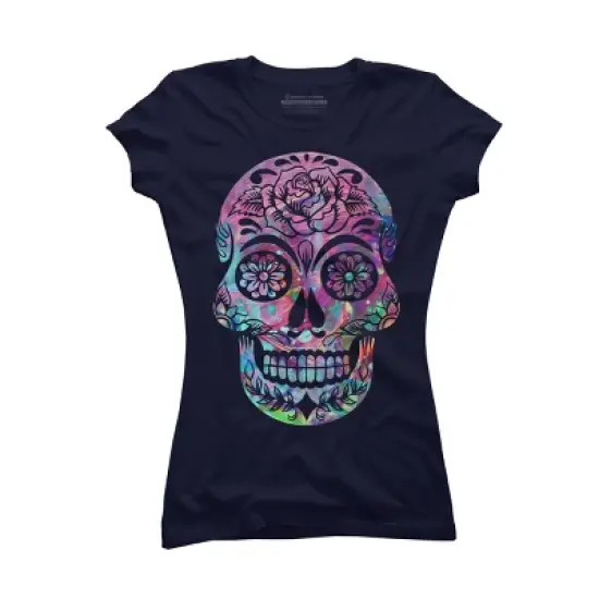 Junior's Design By Humans Halloween Sugar Skull By honeytree T-Shirt image {5}