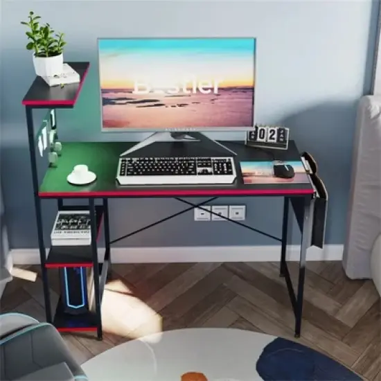 Bestier 44&rdquo; Gaming Desk with LED Lights, PC Gamer Desk with 4 Tier Adjustable  Shelves & Storage Bag, Computer Office Desk for Small Spaces image {14}