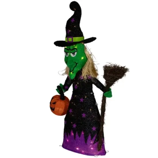 Northlight LED Lighted Witch with Broom Outdoor Halloween Decoration - 39"  - Clear Lights image {2}