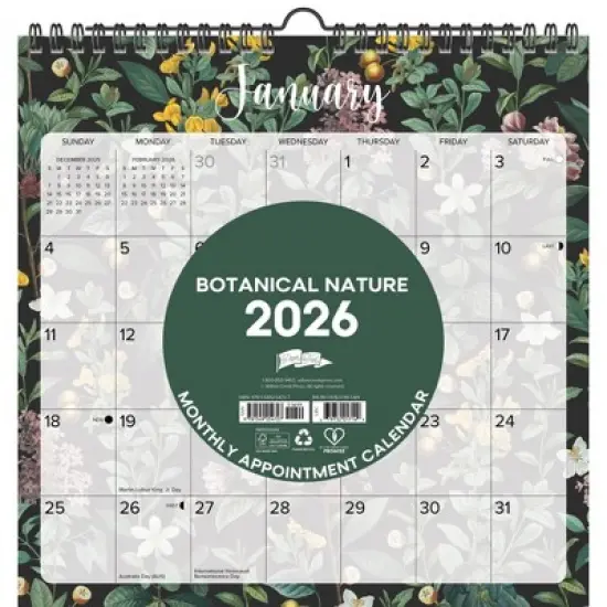 Willow Creek Press 12"x12" 2026 Botanical Nature Spiral Wall Calendar image {5}