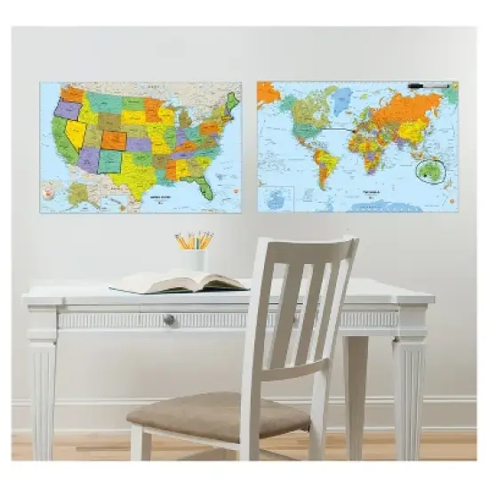 Wall Pops! White Board Decals 2ct - World and US Maps image {1}
