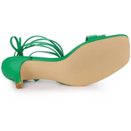 Perphy Square Toe Strappy Lace Up Kitten Heels Sandals for Women image {4}