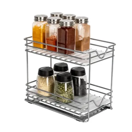 Glidez Powder-Coated Steel Pull-Out/Slide-Out Storage Organizer with Plastic Liners for Spice Rack Use - 2 -Tier Design image {7}