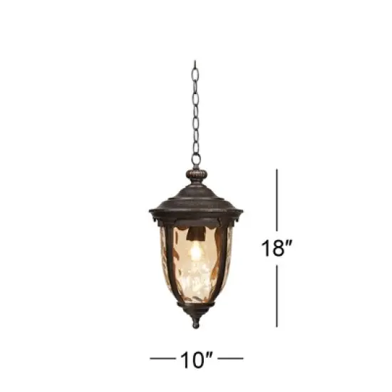 John Timberland Bellagio Rustic Outdoor Hanging Light Bronze 18" Champagne Hammered Glass Damp Rated for Post Exterior Barn Deck House Porch Patio image {5}