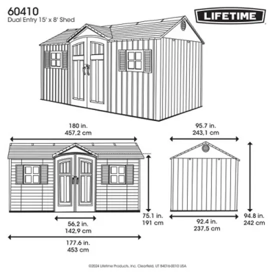 Lifetime 15 Ft. x 8 Ft. Dual Entry Outdoor Storage Shed (60410) image {6}