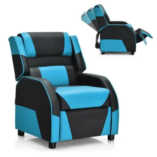Costway Kids Youth Gaming Sofa Recliner w/Headrest & Footrest PU Leather Yellow\White\Blue\Pink image {10}