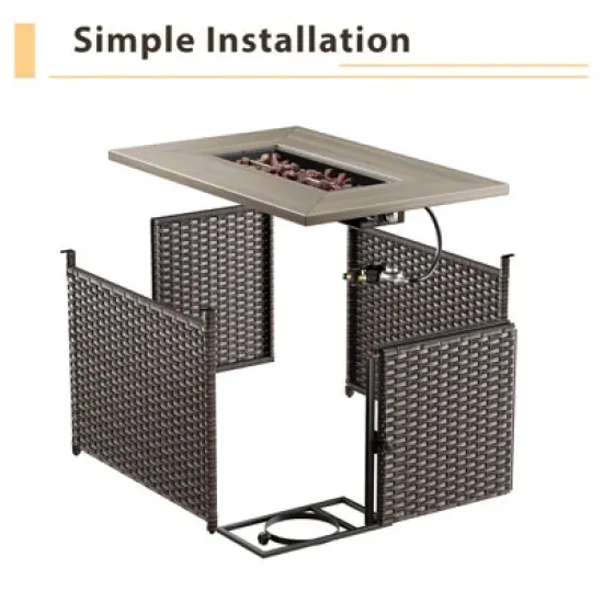 POCASSY Patio Furniture Set With Fire Pit Table, Brown Wicker Outdoor Living Set, Patio Sectional Sofa, Patio Swivel Chair And Propane Fire Pit image {7}