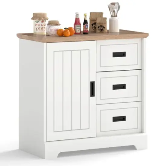 Costway Farmhouse Sideboard Buffet Cabinet with Sliding Doors 3 Drawers Adjustable Shelf image {9}