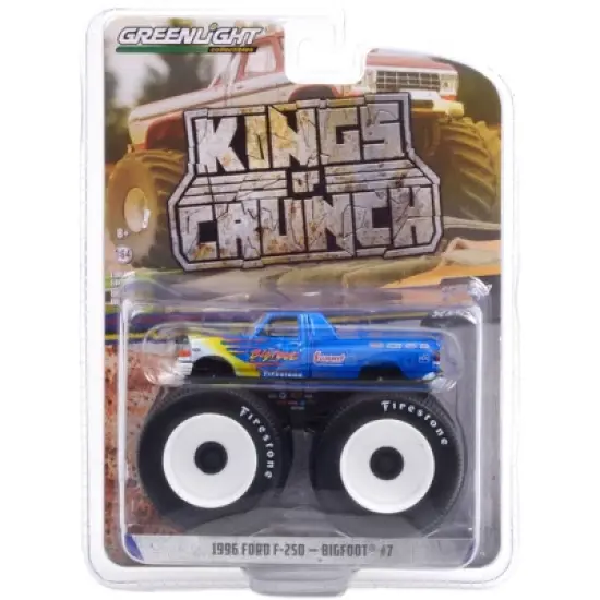 1996 Ford F-250 Monster Truck "Bigfoot #7" Blue w/Flames "Bigfoot at Race Rock" 1/64 Diecast Model Car by Greenlight image {2}