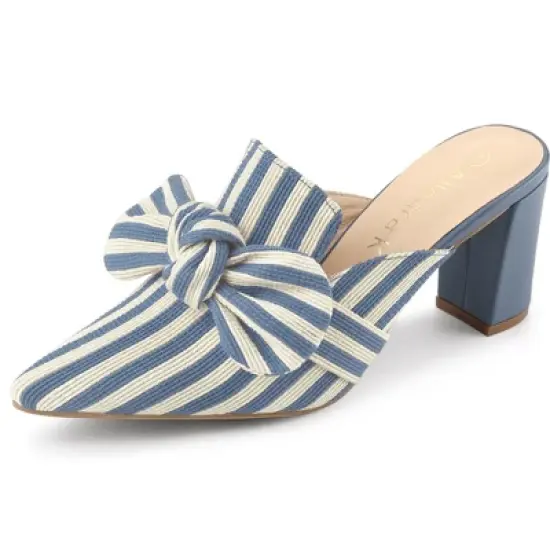 Allegra K Women's Stripe Bow Pointed Toe Block Heel Mules image {10}