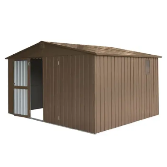Backyard Storage Shed 11'x 9' with Galvanized Steel Frame & Windows, Outdoor Garden Shed,Utility Tool Storage Room with Lockable Door for Patio(Brown) image {7}