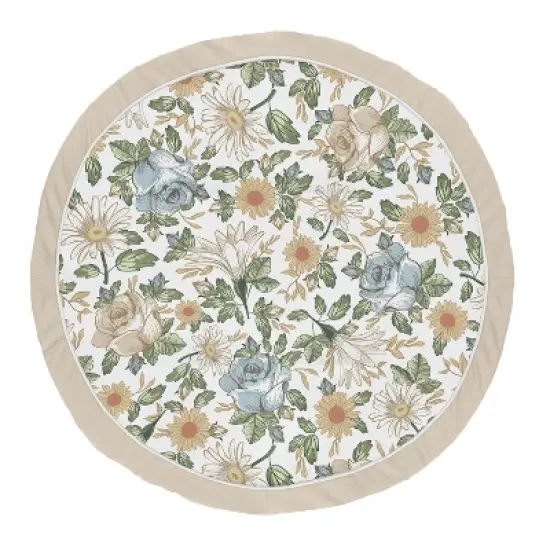 Sweet Jojo Designs Girl Baby Tummy Time Playmat Vintage Floral Blue Yellow and Beige image {4}