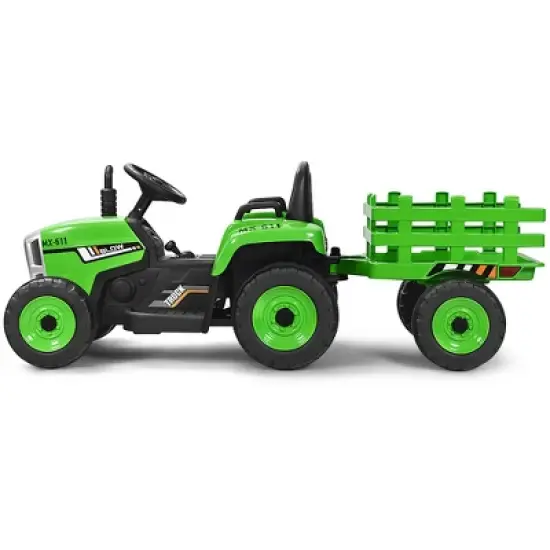 Costway 12V Kids Ride On Tractor with Trailer Ground Loader w/ RC & Lights Red\Pink\Green image {6}