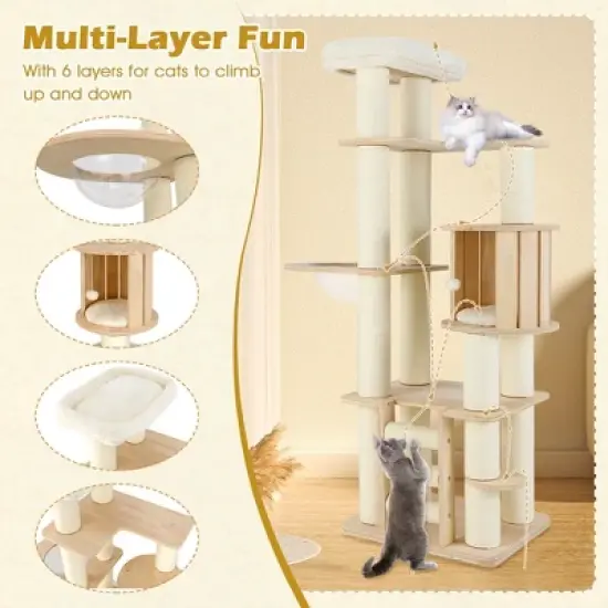 Tangkula 71" Tall Cat Tree w/Cozy Perch Condo Space Capsule 4.6" Scratching Posts image {3}