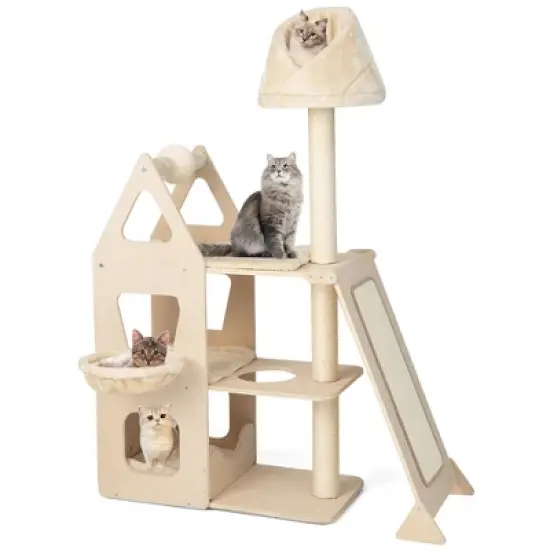 Tangkula 52" Tall Cat Tree w/ Scratching Post Ball & Board Plush Condo Padded Perch image {10}