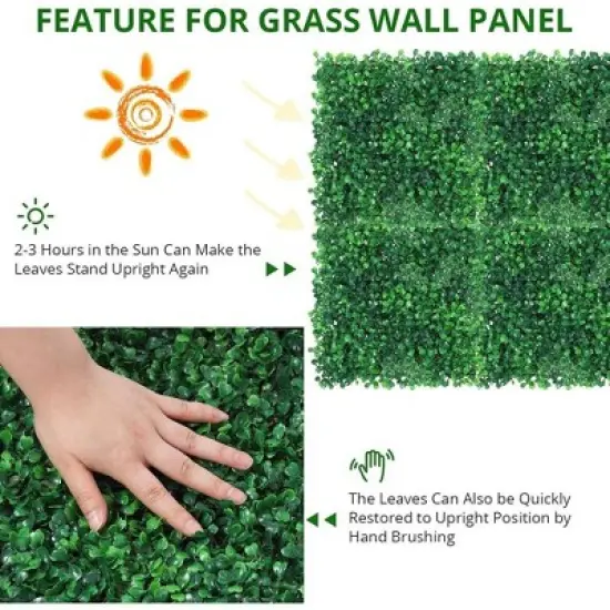 12PCS 20"x20" Grass Wall Artificial Boxwood Panels Wall Hedge Decor With Zip Ties image {1}