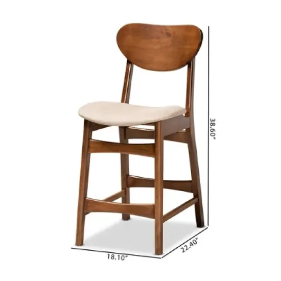 2pc Katya Fabric Upholstered and Wood Counter Height Barstool Set - Baxton Studio image {7}