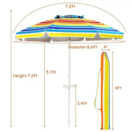 7.2' x 7.2' Portable Sunshade Beach Umbrella with Sand Anchor and Carry Bag - Wellfor image {4}