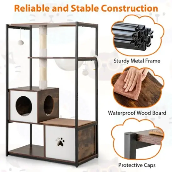 Costway 52" Tall Wooden Cat Tree with Metal Frame 2 Condos Sisal Scratching Posts image {9}