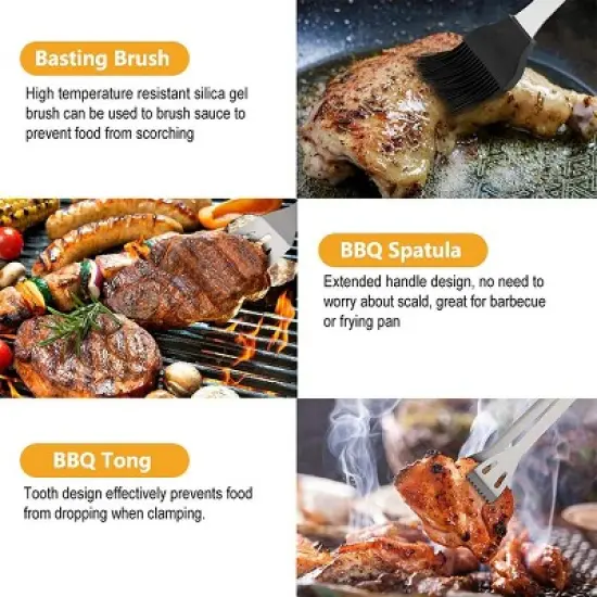 MOVSSOU 21 Pieces Stainless Steel BBQ Accessories Grill Tools Set for Outdoor Camping Grilling Best Professional  Grill Gift on Birthday Wedding image {3}