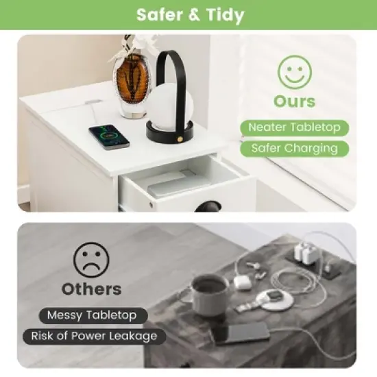 Costway Side End Table Nightstand with Charging Station Storage for Living Room Bedroom image {4}