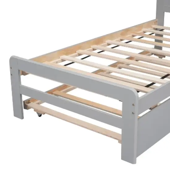 Okak Twin Platform Bed Frame with Trundle Modern Wooden Platform Bed Noiseless No Springs Required Easy to Assemble image {3}
