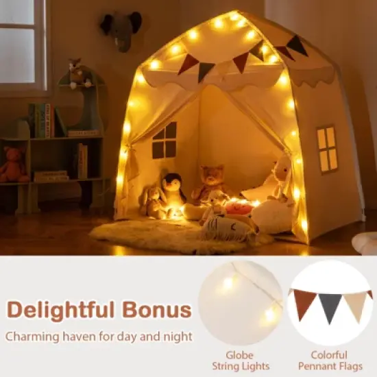 Costway Kids Play Tent w/Flags and Globe String Lights for 3-12 Years Old Indoor Outdoor image {5}