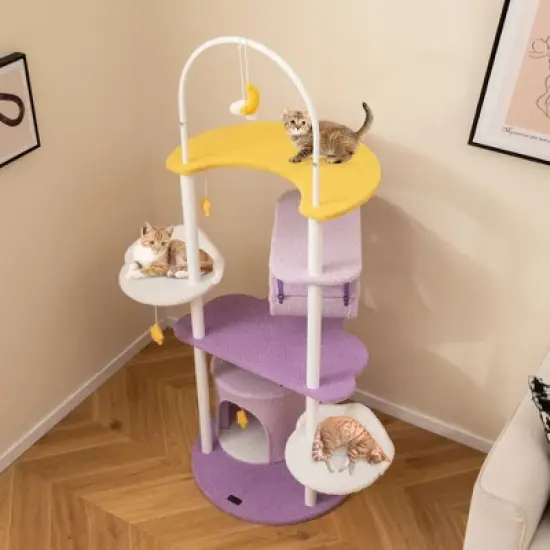 Tangkula 62" Multi-level Cat Tree w/ Moon-Shaped Top Perch Cloud-Shaped Jumping Platform image {1}