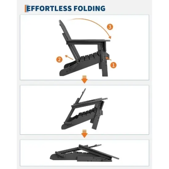 Folding Adirondack Chair Set of 2, HDPE All Weather Outdoor Fire Pit Chairs with Wooden Texture, 380Lb Capacity for Lawn Deck Backyard Patio Garden image {4}