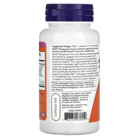 NOW Foods Mushroom Immune Renew, 90 Veg Capsules image {2}