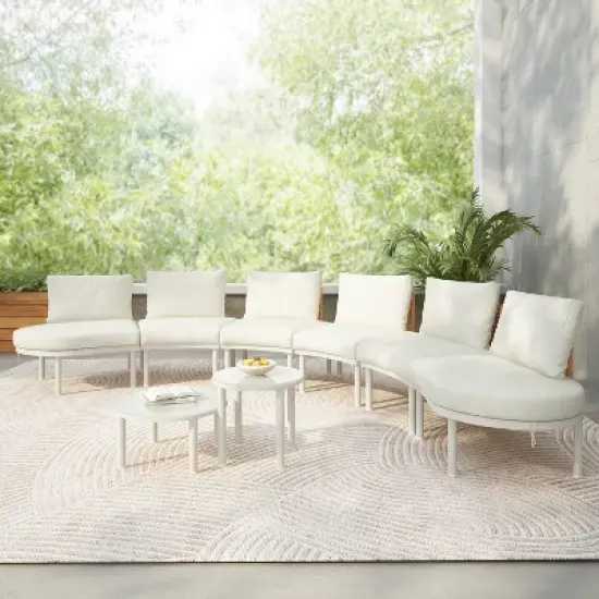 FIONECA 8-Piece Half Moon Outdoor Sectional Sofa Set with 2 Coffee Tables, Beige PE Wicker Patio Furniture with Cushions & 6 Pillows image {16}