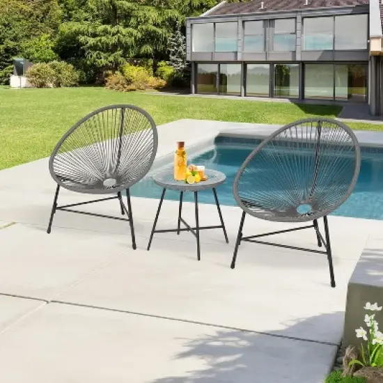 Acekool 3-Piece Acapulco Patio Bistro Set with Glass Top Table & 2 Wicker Chairs, All-Weather Outdoor Seating for Balcony and Backyard, Grey image {7}