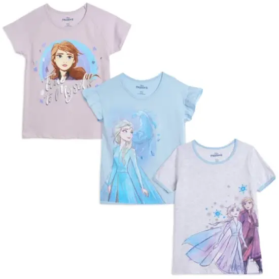 Disney Frozen Princess Anna Elsa Girls 3 Pack T-Shirts Little Kid to Big Kid image {10}