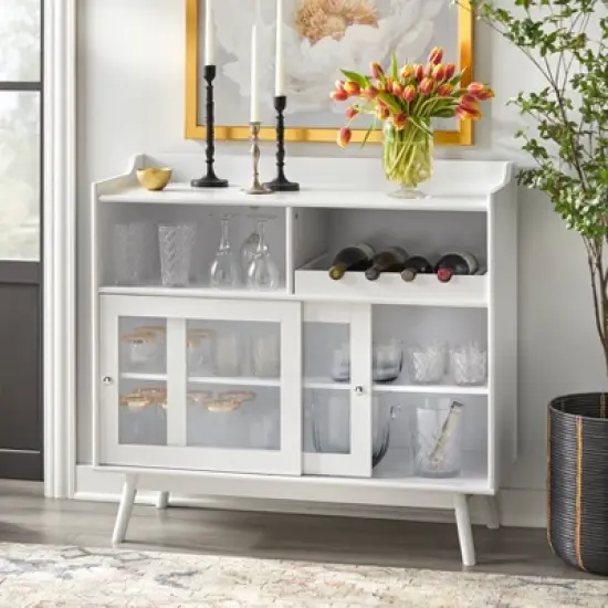 Dublin Bar Cabinet with Sliding Glass Doors White - Buylateral image {2}