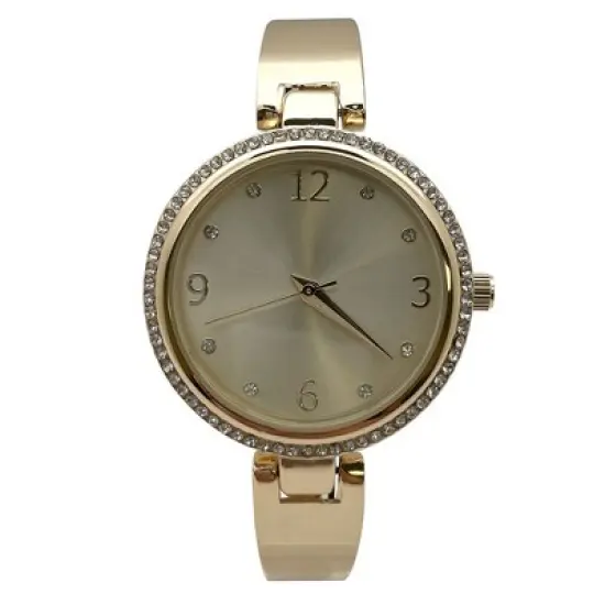 Olivia Pratt Round Face Rhinestone Bezel Soft Bangle Women Watch image {4}