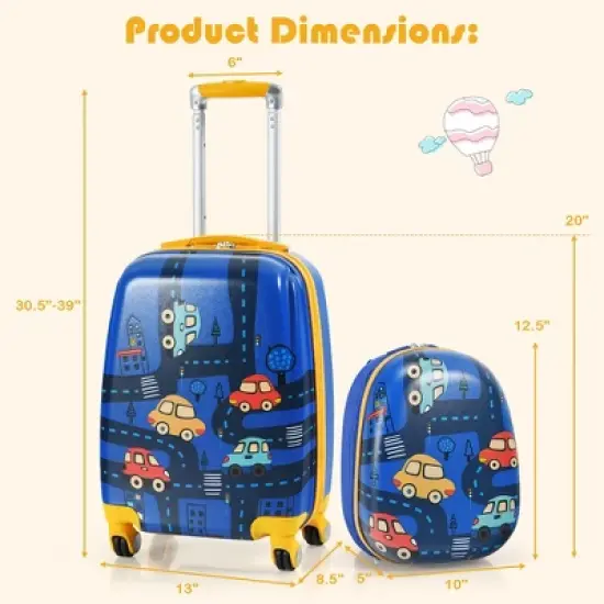 Costway 2PC Kids Carry On Luggage Set 12'' Backpack & 18'' Rolling Suitcase for Travel image {9}