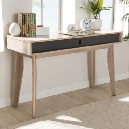 Fella Mid - Century Modern 2 - Drawer Wood Study Desk - Brown - Baxton Studio image {5}