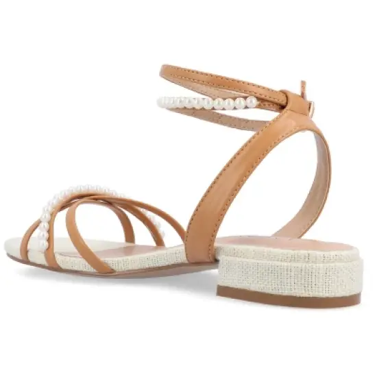 Journee Collection Womens Tulsi Faux Pearl Ankle Strap Covered Block Heel Sandals image {6}