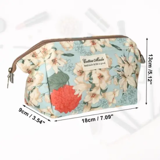 Unique Bargains Women's Printed Travel Makeup Bag Green 1 Pc image {4}