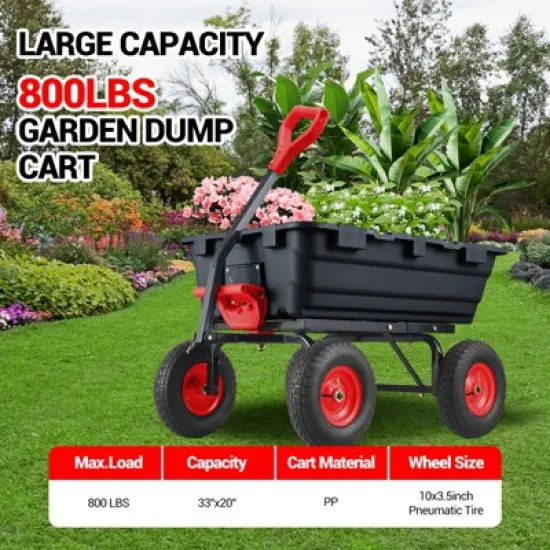 800 Lb Capacity Outdoor Wheelbarrow，Heavy Duty  Utility Dump Wagon Garden Wagon with 10 Inch Wheels,180&deg; Rotating Handle for Yard image {2}